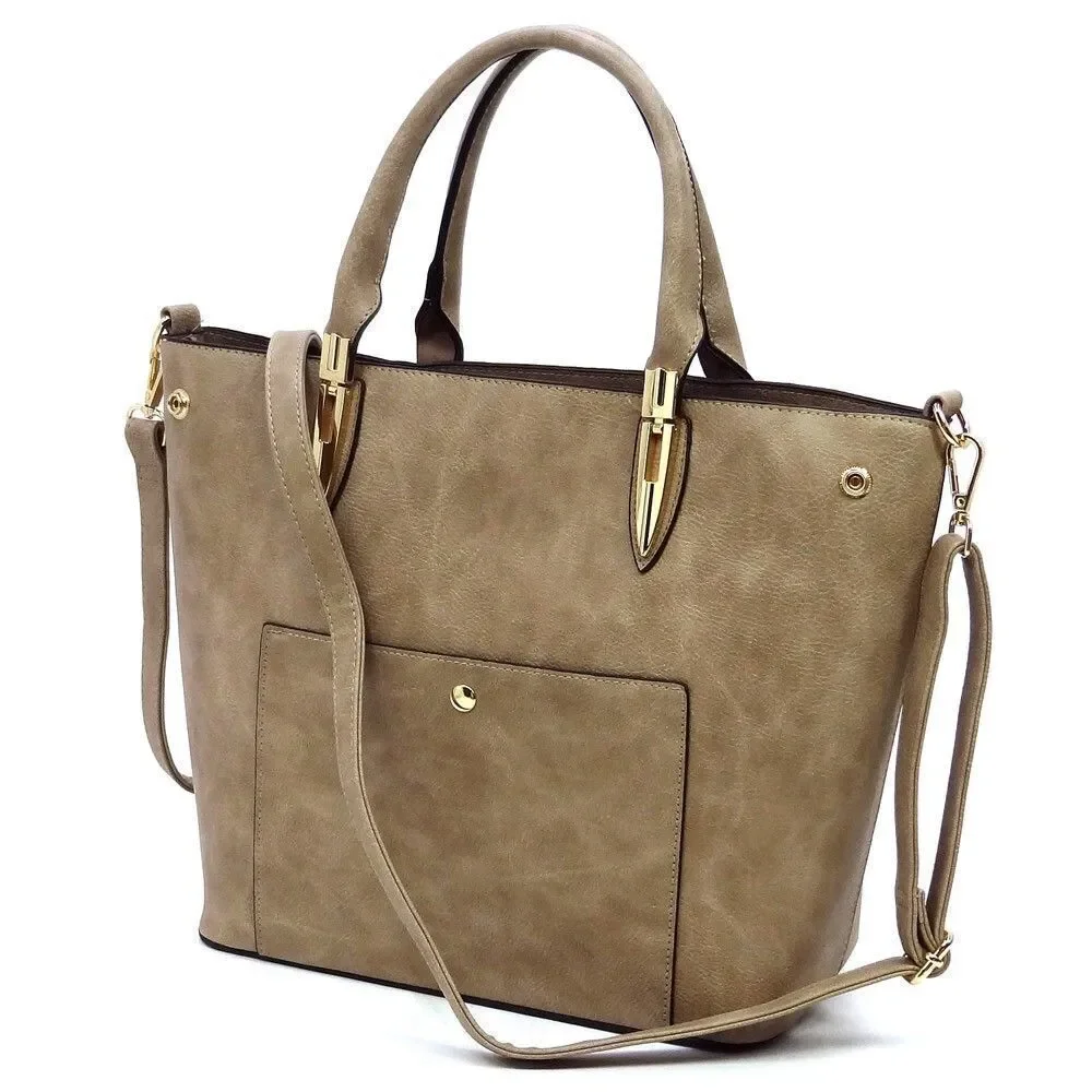 Women's Beige Fashion Top Handle Satchel Work Tote Bags 2pcs Set